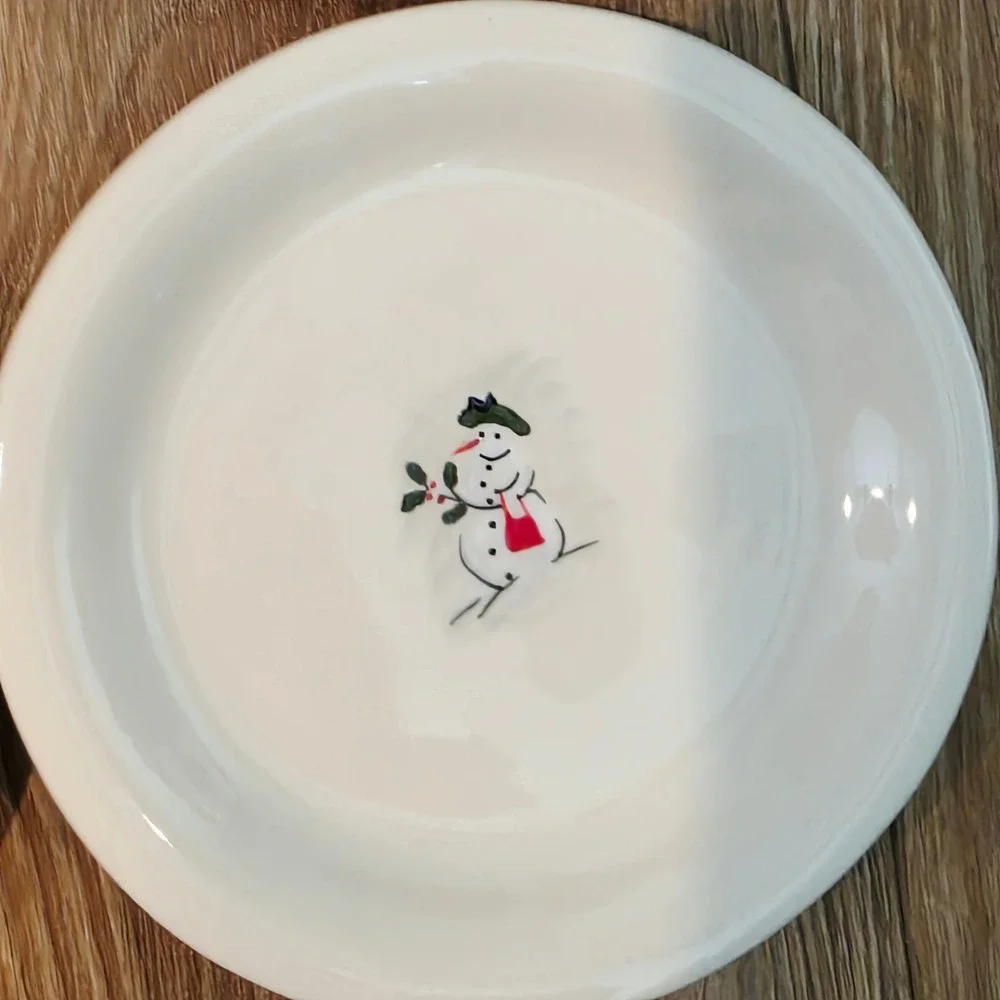 Vintage Williams Sonoma Snowman Dessert Plates Set of 6 Assorted Holiday White